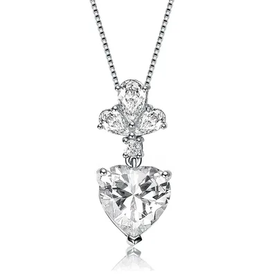 Gv Sterling Silver Clear Cubic Zirconia Accent Heart Shaped Pendant Necklace
