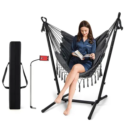 Hammock Chair With Stand Phone Holder Adjustable Swing Indoor & Outdoor Use