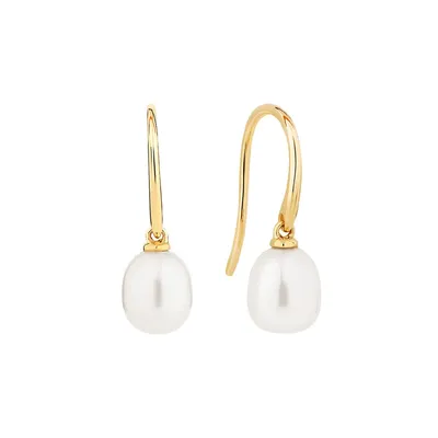 Drop Earrings With Cultured Freshwater Pearl In 10kt Yellow Gold