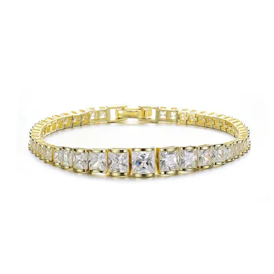 Sterling Silver 14k Yellow Gold Plated With Clear Cubic Zirconia Graduating Bracelet