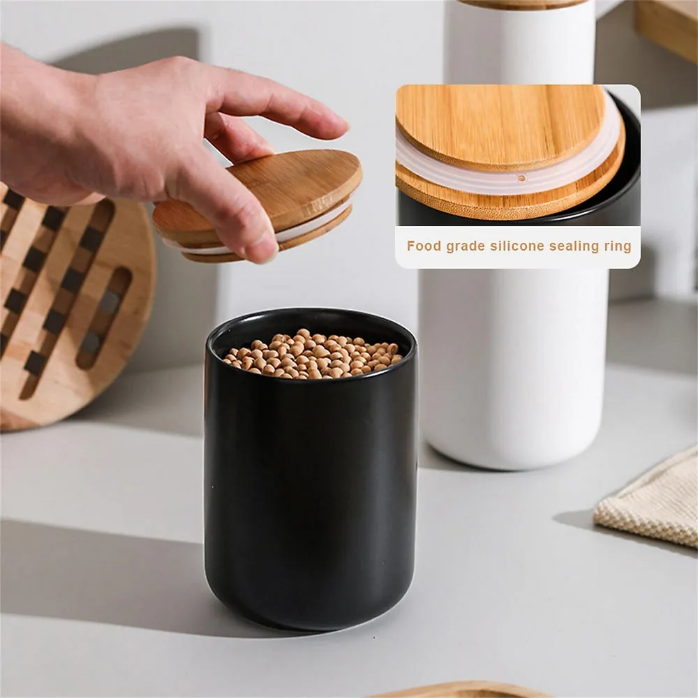 6pcs Glass Airtight Bamboo Lid Storage Jar Silicone Ring Food Tall Canister  NEW