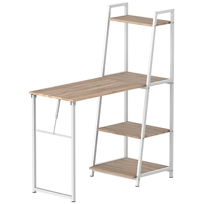 Foldable Computer Desk With 4-tier Shelves