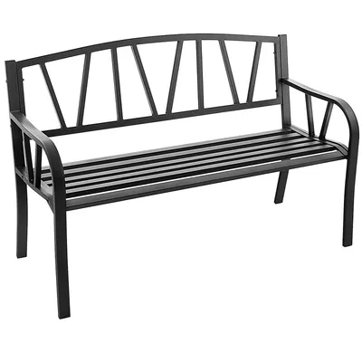 Outdoor Patio Garden Bench Metal Frame With Ergonomic Armrest 660 Lbs Max Load