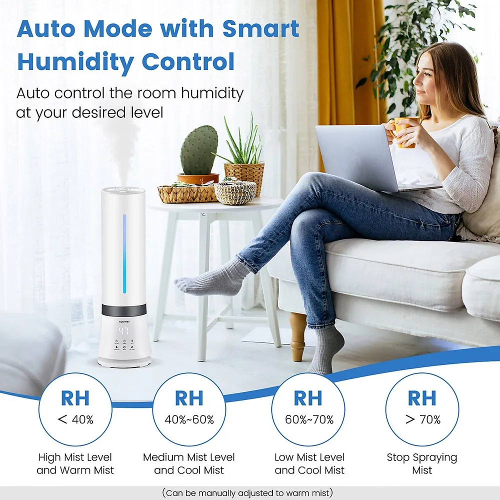 Costway 3.5L Quiet Top Fill Air Humidifier w/ 3-Level Mist Timer Sleep Mode for Bedroom - White