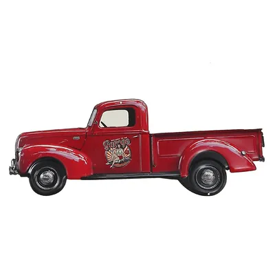 Embossed Metal Wall Sign Red Truck
