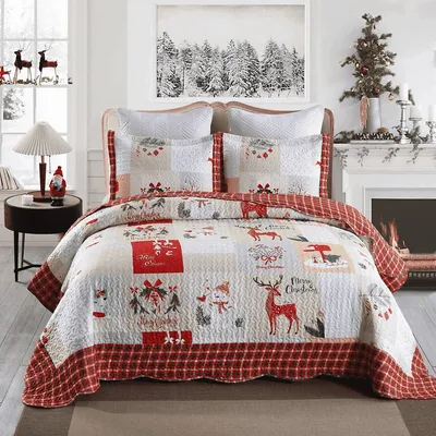 Christmas Deer Quilt Bedspread Set