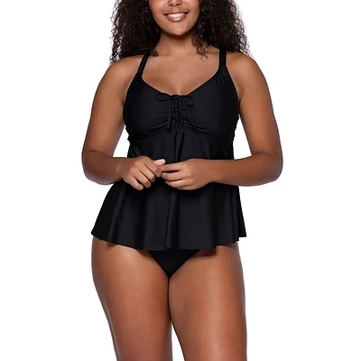 Women's Black Marin Underwire Adjustable Shirring Swimwear Tankini Top