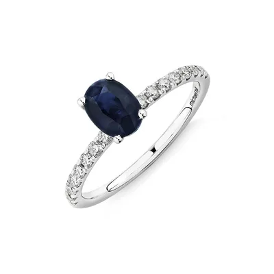Solitaire Sapphire Ring With 0.25 Carat Tw Of Diamonds In 10kt White Gold