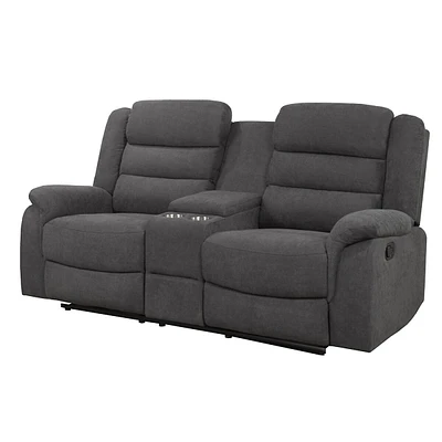 Luxe Grey Recliner Loveseat With Console
