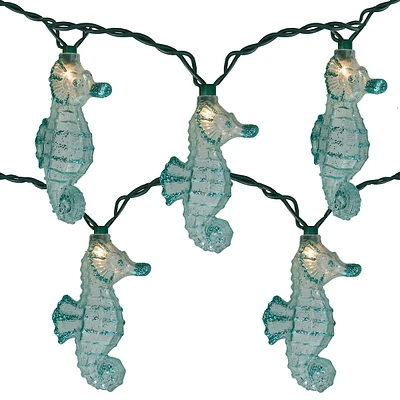 Blue Clear Incandescent Glittered Party Seahorse Light Set 12 Feet