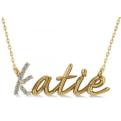 Personalized Diamond Nameplate Pendant Necklace 14k Yellow Gold