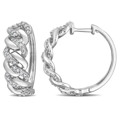 1/2 Ct Tw Diamond Oval Link Hoop Earrings In Sterling Silver
