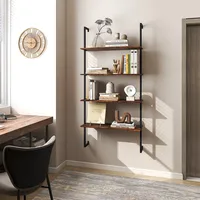 2 Pcs 4-tier Ladder Shelf Bookshelf Industrial Wall Shelf With Metal Frame Rustic