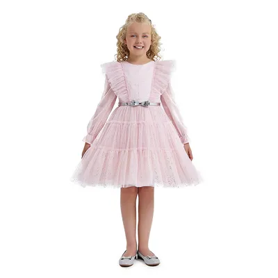 Girls Pink Dress With Long Sleeves