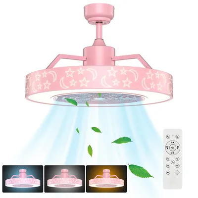 23" Ceiling Fan W/led Light Adjustable Color 3 Speeds Remote Control