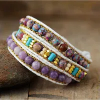 Handmade Bead And Gemstone 3 Row Wrap Bracelet Made With Amethyst And Howlit