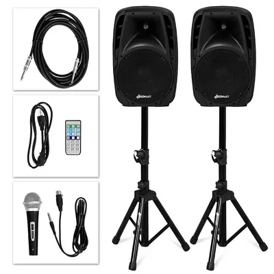 Dual 10'' Protable 1600w Powered Speaker W/ Mic Speaker Stands Control