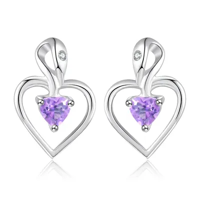0.2 Ct Heart Purple Amethyst Heart Earrings 0.925 White Sterling Silver