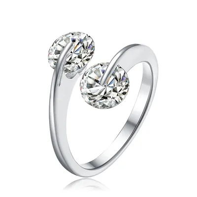 Sterling Silver White Gold Plating With Clear Cubic Zirconia Two Stone Engagement Ring