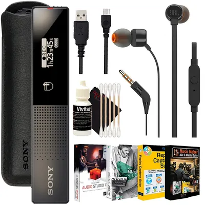 Tx660 Digital Voice Recorder + Jbl T110 In Ear Headphones + Music Maker Mix And Master Suite Software Bundle + 3pc Cleaning Kit