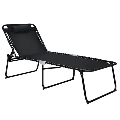 Folding Lounge Chaise Chair 4 Position Patio Recliner W/pillow Sunbathe