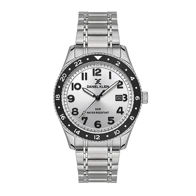 43mm Analog Mens Watch, Stainless Steel Strap, Big Easy To Read Number, 24h Bezel, Date