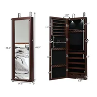 Costway Wall Mount Mirrored Jewelry Cabinet Organizer Armoire W/ Led Lights