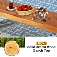 Set Of 2 Patio Acacia Wood Dining Bench With Rustic Steel Legs Outdoor Indoor