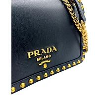 Pattina Black Calf Leather Studded Flap Chain Crossbody Bag