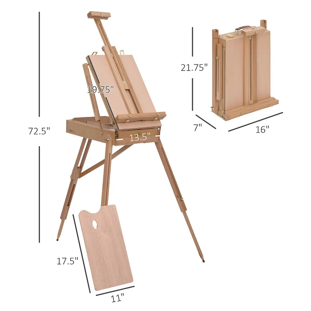 HOMCOM 55Beech Wood Adjustable Folding Art Easel StandPainting