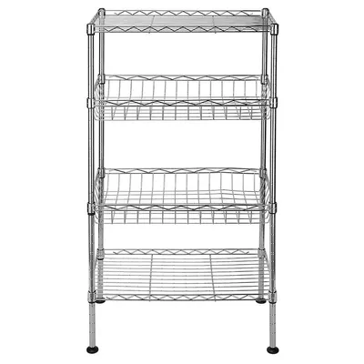 4-Tier Basket Shelving Unit Storage Organizer Shelf Rack With Adjustable Feet Knob Kitchen Storage