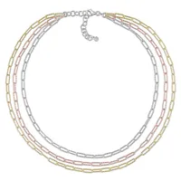 Multi-strand Paperclip Chain Necklace In 3-tone Plated Sterling Silver, 18 In