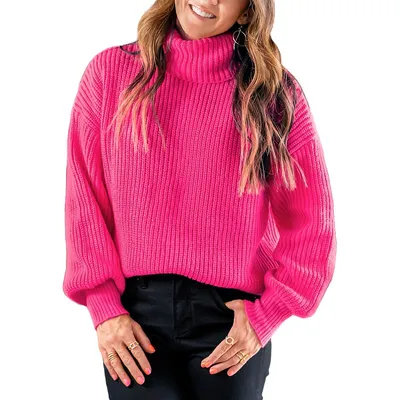 Women's Classic Cozy Hot Pink Turtleneck Sweater