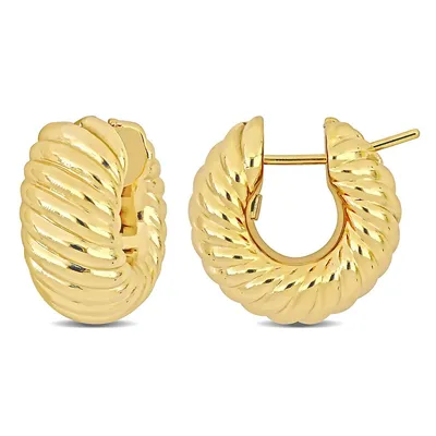 20.5mm Ribbed Hoop Earrings In 14k Yellow Gold