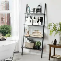 Industrial Ladder Shelf 4-tier Leaning Wall Bookcase Plant Stand Rustic