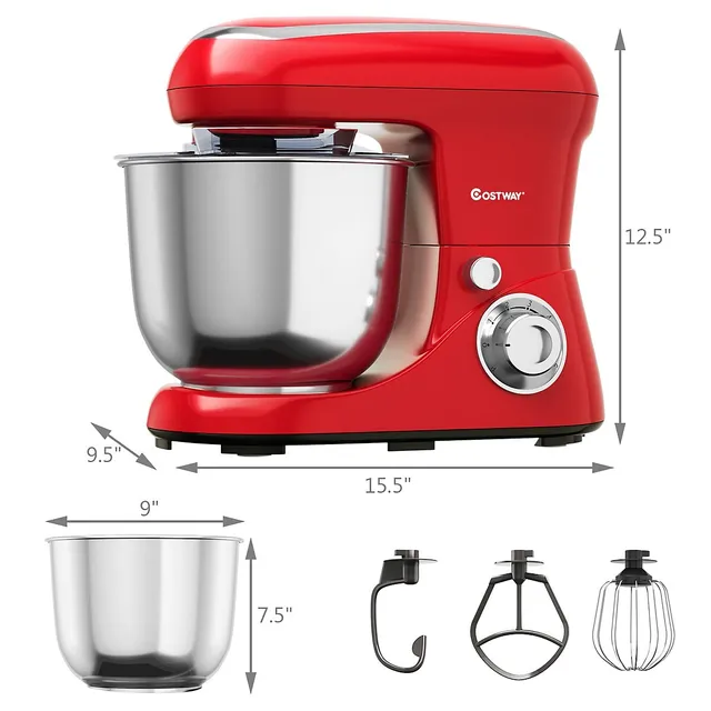 Costway 6.3Qt Tilt-Head Food Stand Mixer 6 Speed 660W w/Dough Hook