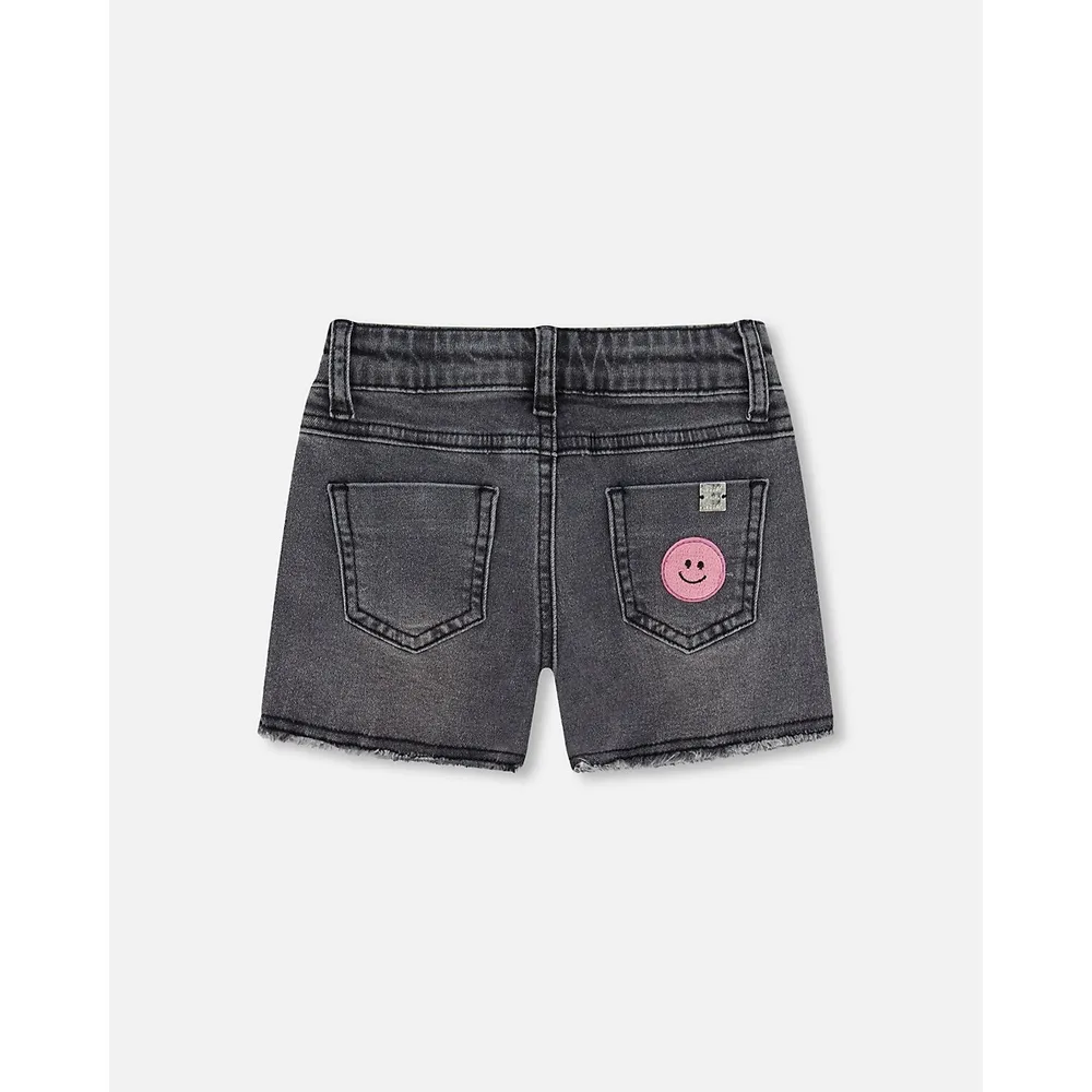 Short With Patches Black Denim