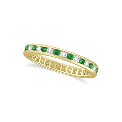 Emerald And Diamond Channel Set Eternity Ring Band 14k Yellow G. (1.04ct)