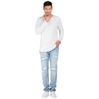 Men's Premium Jeans Slim Tapered Leg Light Blue Ripped & Repaired