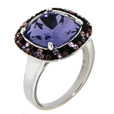 Sterling Silver With Crystal Tanzanite Amethyst And Light Amethyst Ring