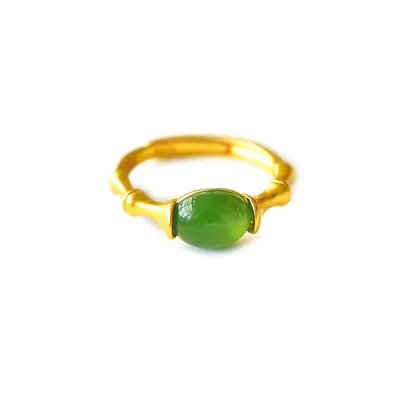 Natural Jade And 18k Gold Plated Adjustable Ring