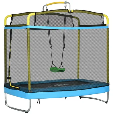 6.9ft Kids Trampoline With Safety Net, Gymnastics Bar, Swing
