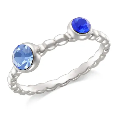 Sterling Silver With 2 Blue Crystal Ring