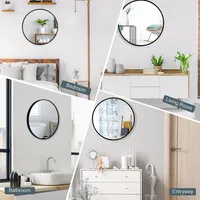 16"round Wall Mounted Bathroom Mirror Aluminum Alloy Frame Decor Goldblack