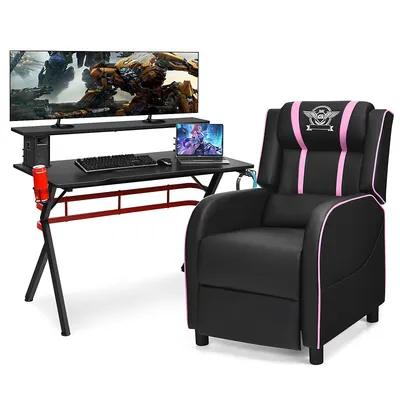 Gaming Desk & Chair Set 48" Computer Massage Recliner Black + White/blue/pink/red