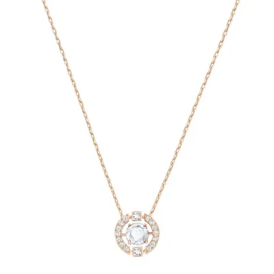 Sparkling Dance Crystal Rose Goldplated Round Pendant Necklace
