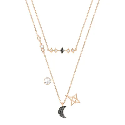 Glowing Moon Crystal Rose Goldplated Necklace Set