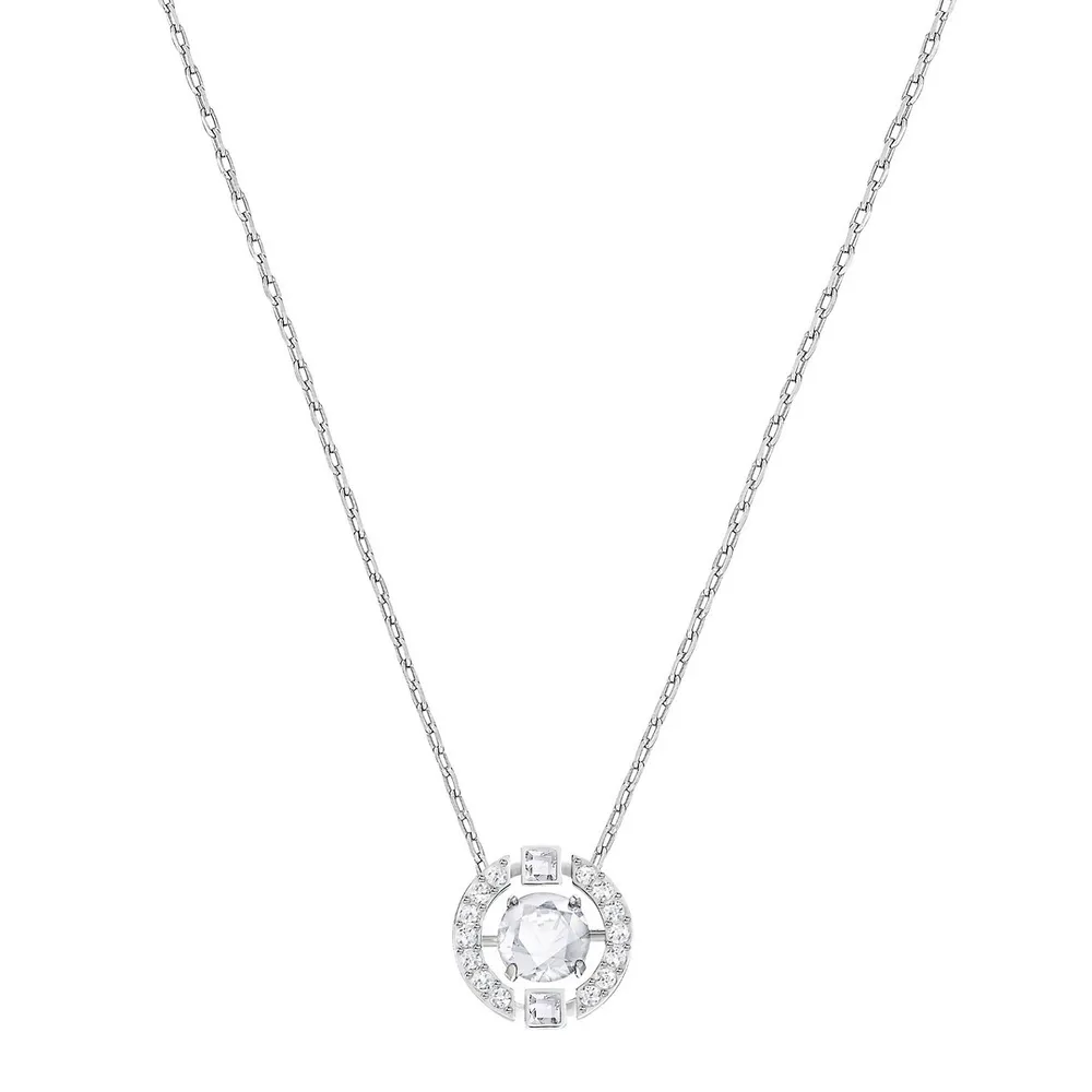 Sparkling Dance Round Crystal Rhodium-Plated Pendant Necklace