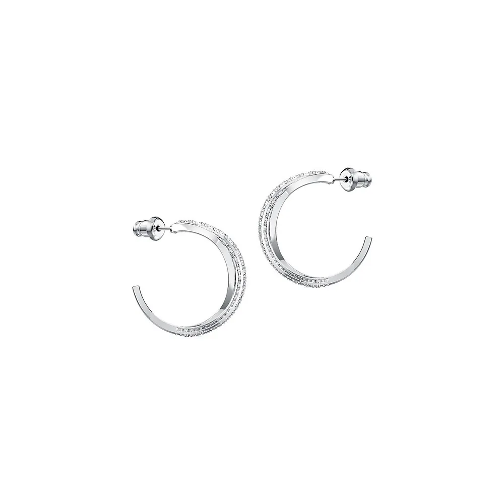 Twist Hoop Pierced White & Rhodium-Plated Earrings