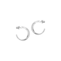 Twist Hoop Pierced White & Rhodium-Plated Earrings